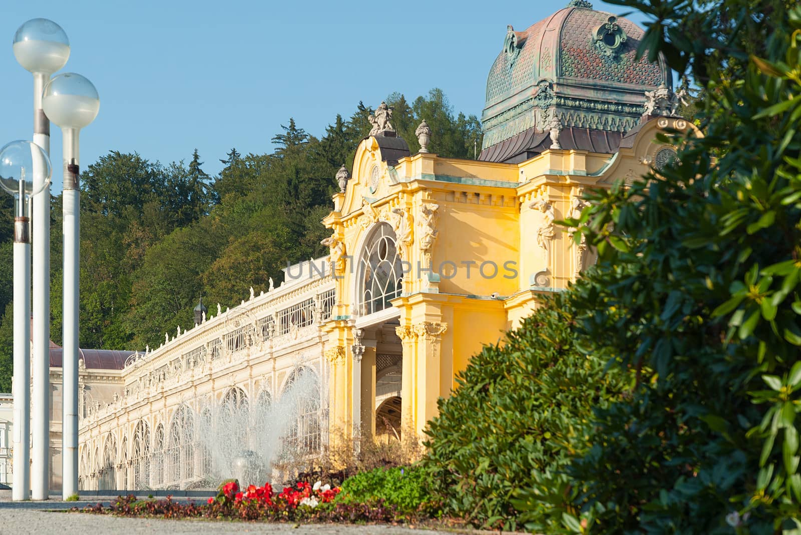 Singing Fountain, Colonnade of Marianske Lazne - Marienbad, Czech Republic - Shallow Depth of Field