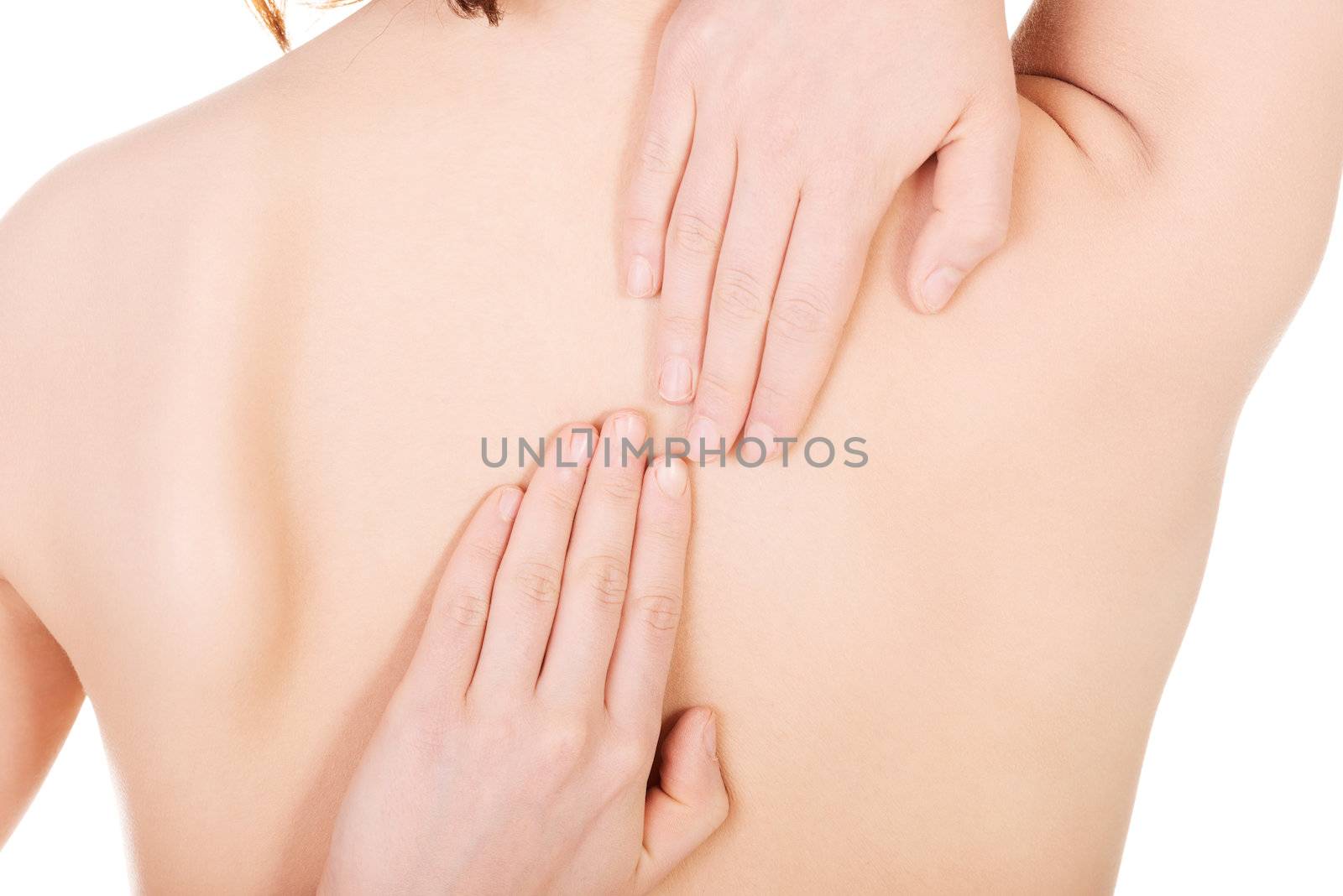 Young woman with pain in her back. by BDS