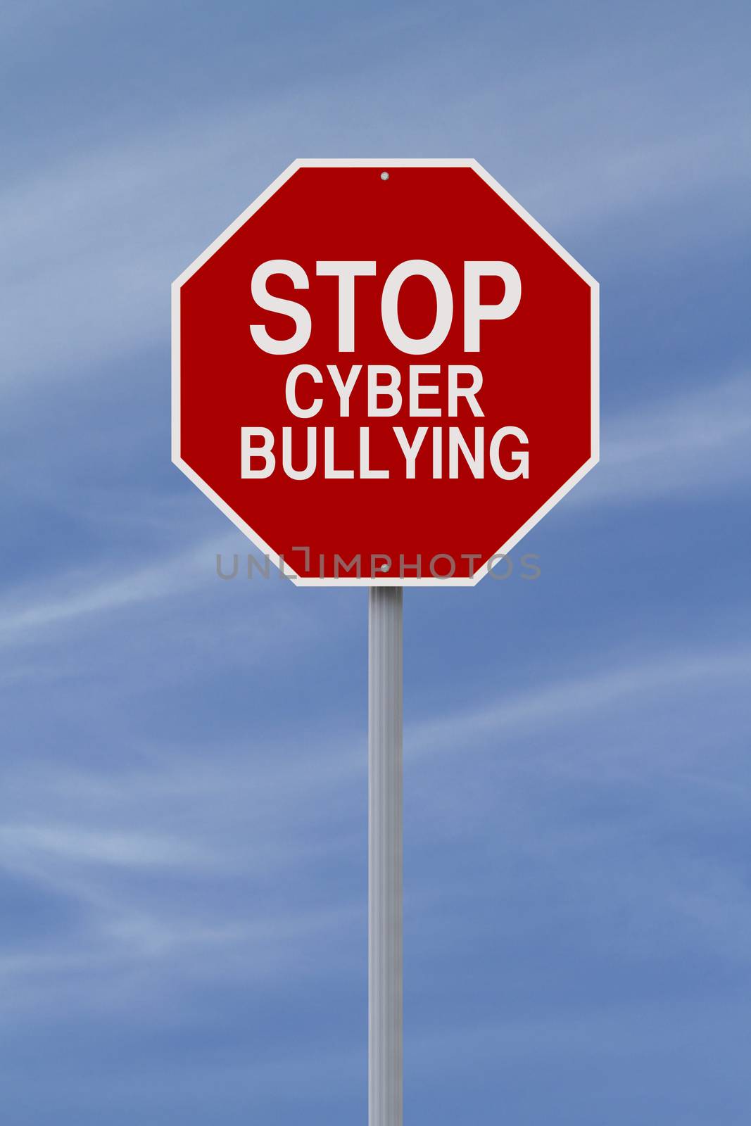 A modified stop sign on Cyber Bullying