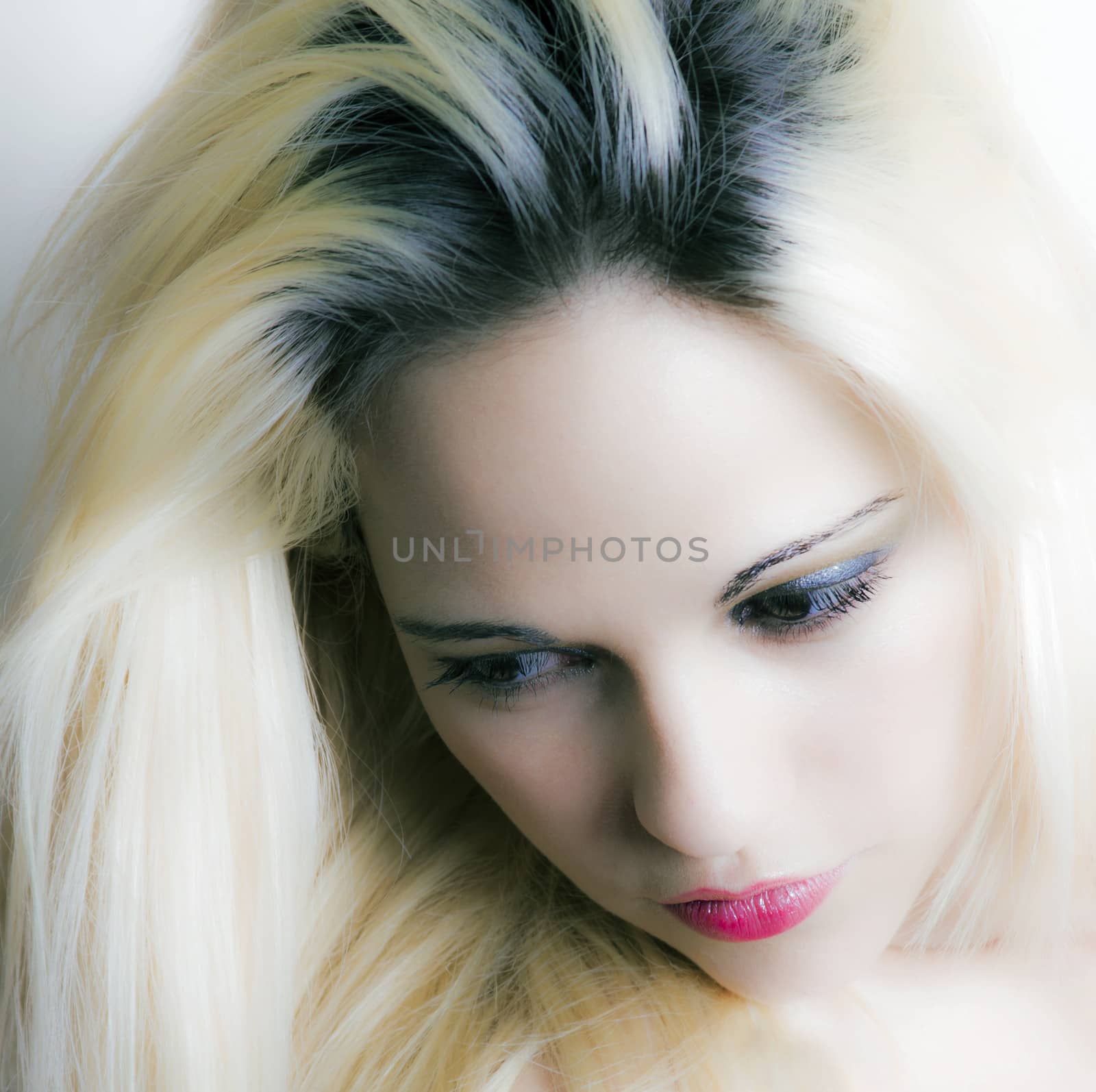 high key portrait of stunning blonde woman