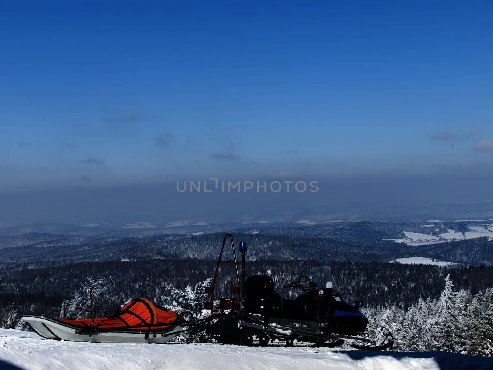 Rescue Snowmobiling in the mountains in Poland Beskid Sadecki