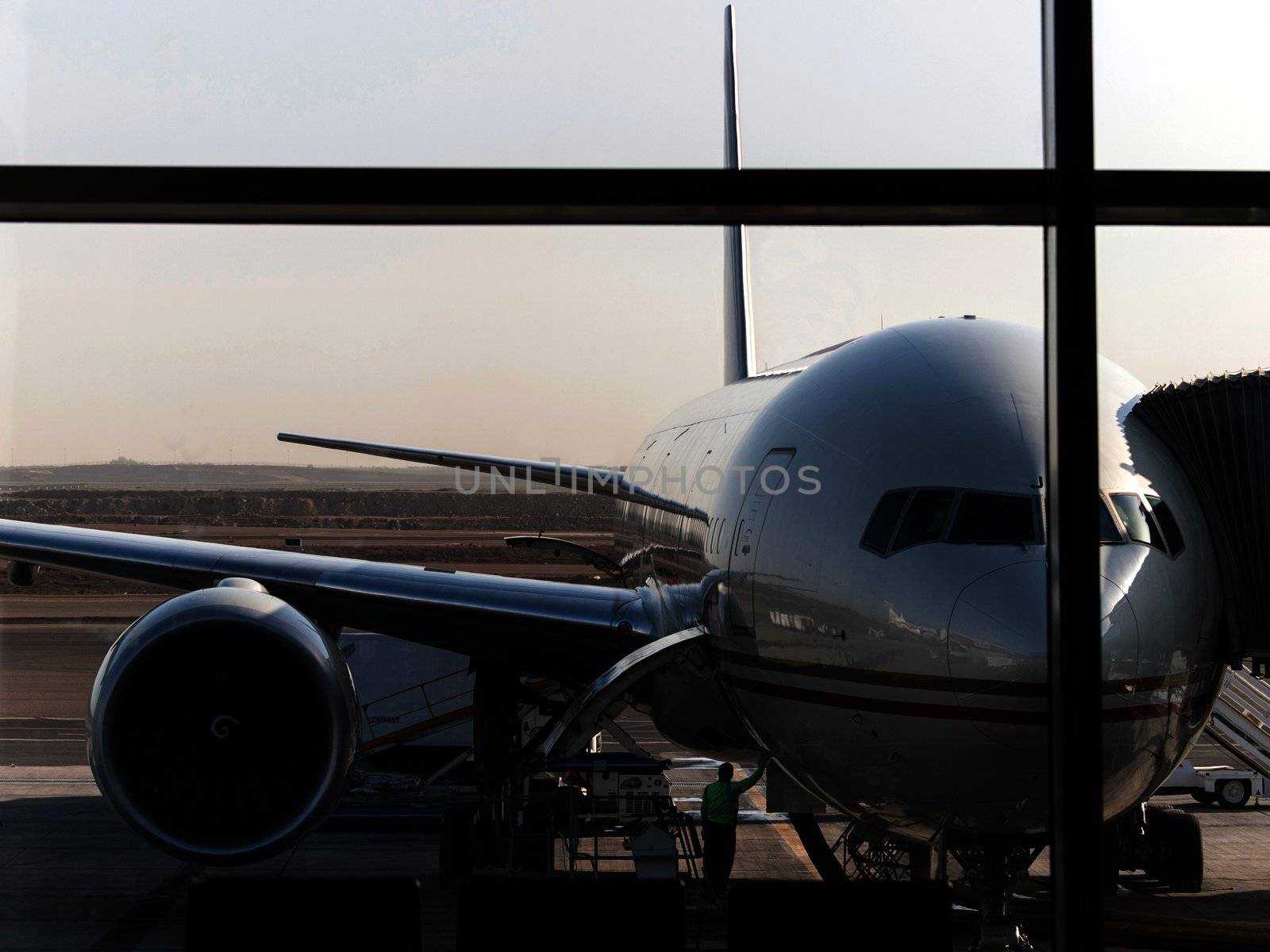 view of the terminal at the loaded aircraft before flight