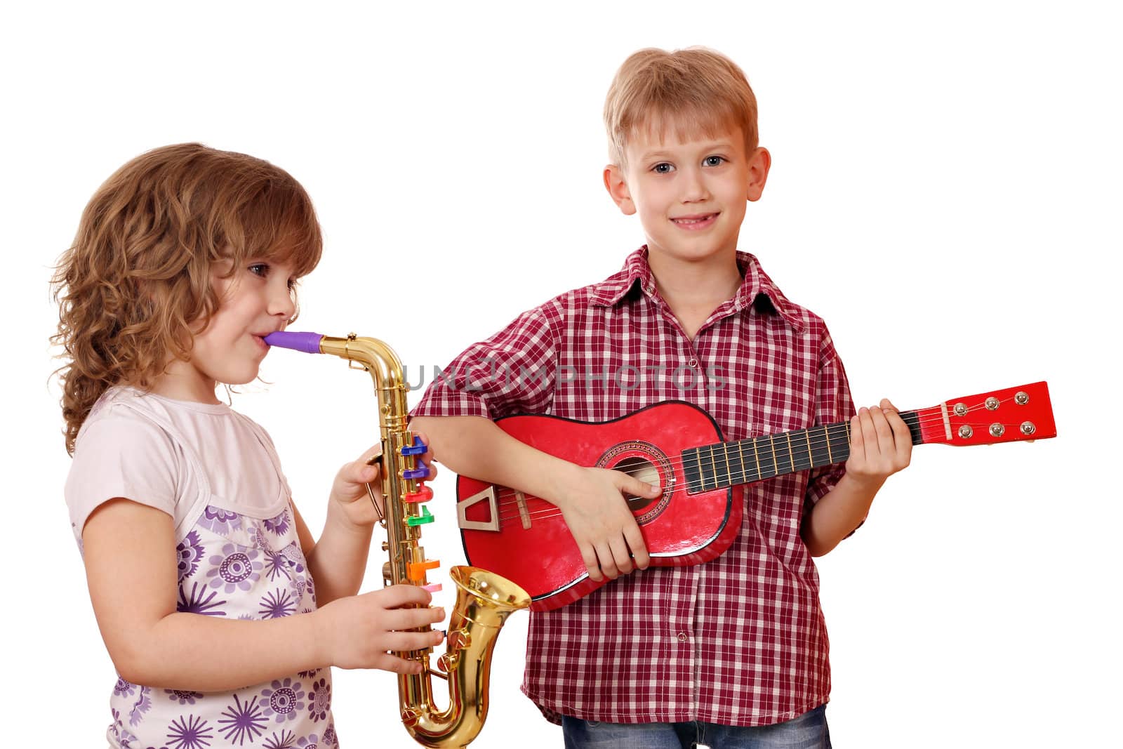 little girl and boy play music by goce