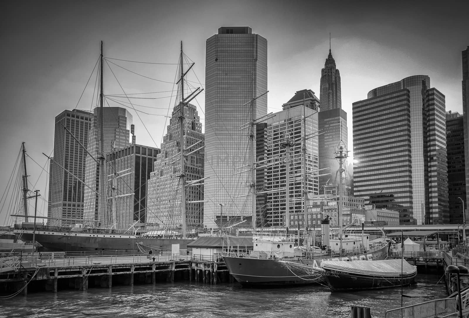 South Street Seaport and Downtown Manhattan Skyline by marcorubino