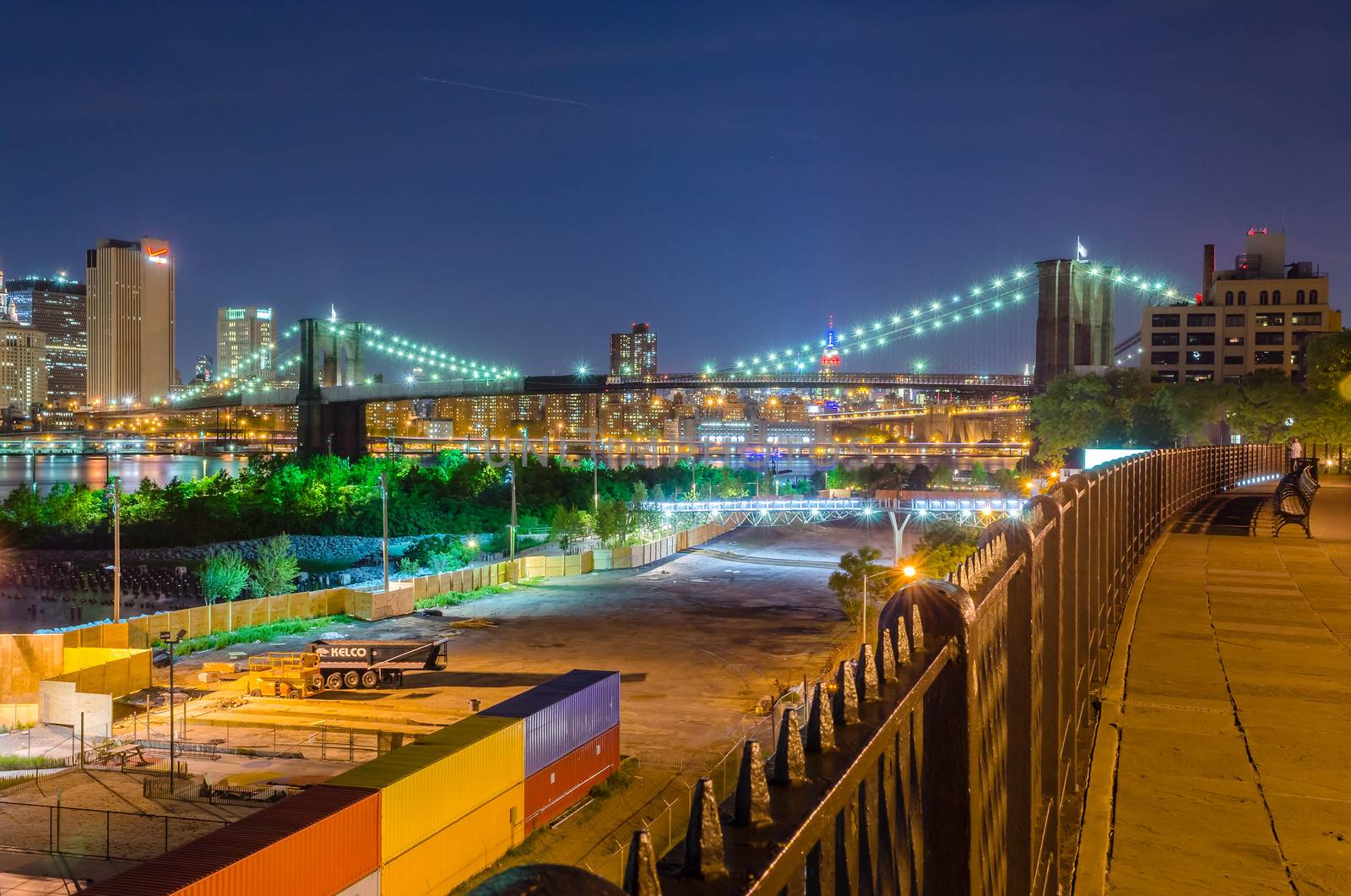 Manhattan Skyline and Brooklyn Bridge at Night, as seen from Brooklyn Heights Promenade
