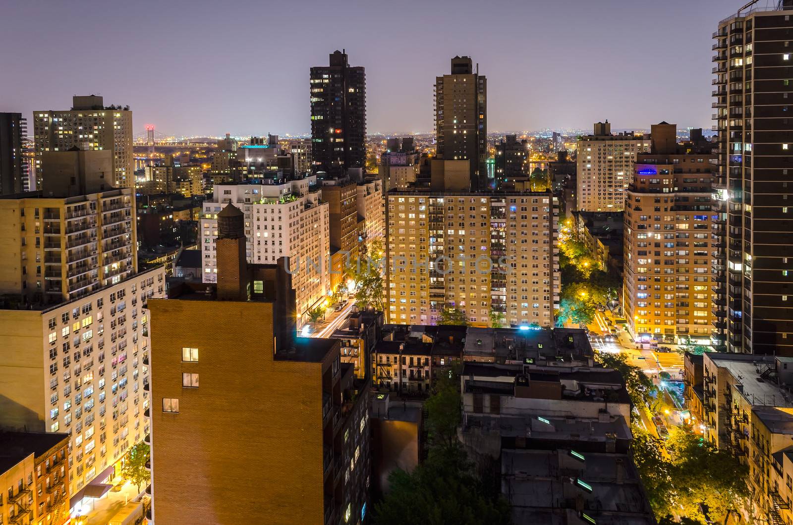 Aerial View at Night, New York City by marcorubino