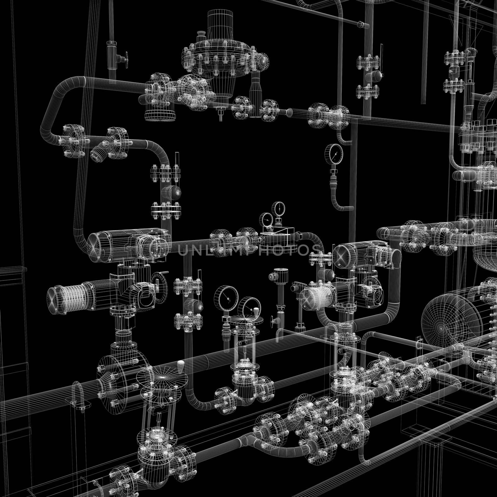 Industrial equipment. Wire-frame render by cherezoff