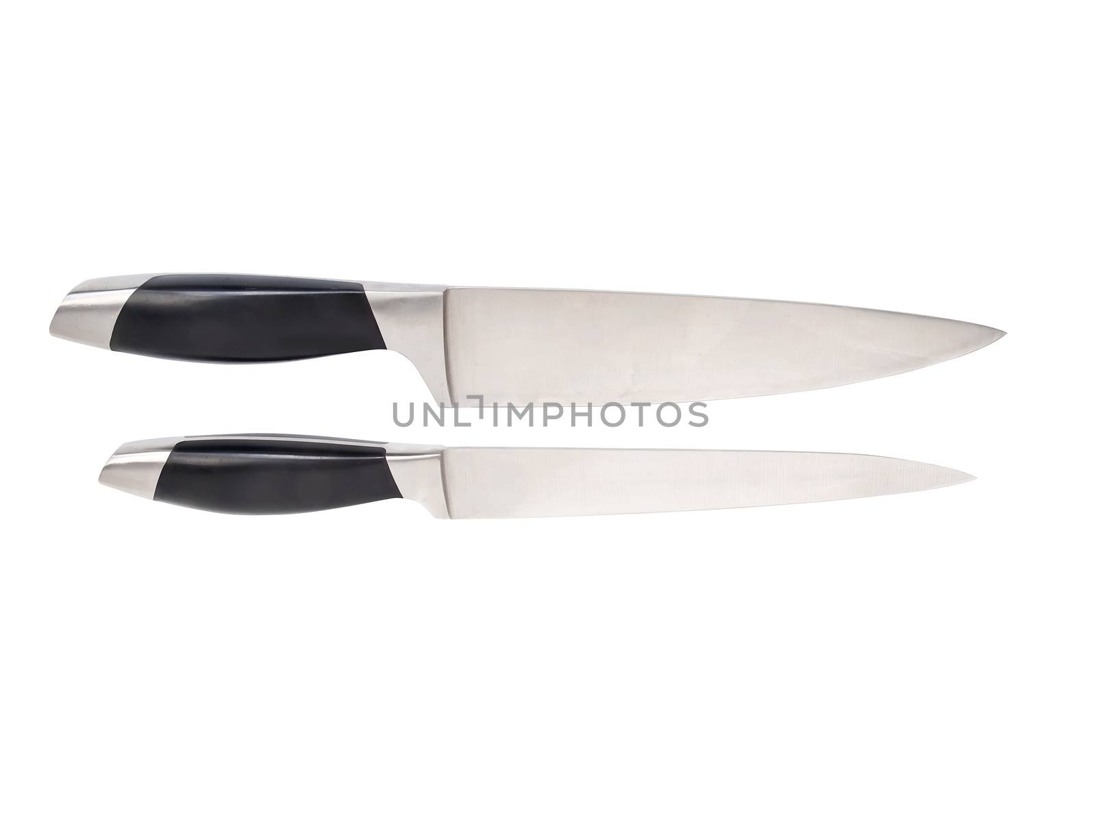 two kitchen knives isolated on white background