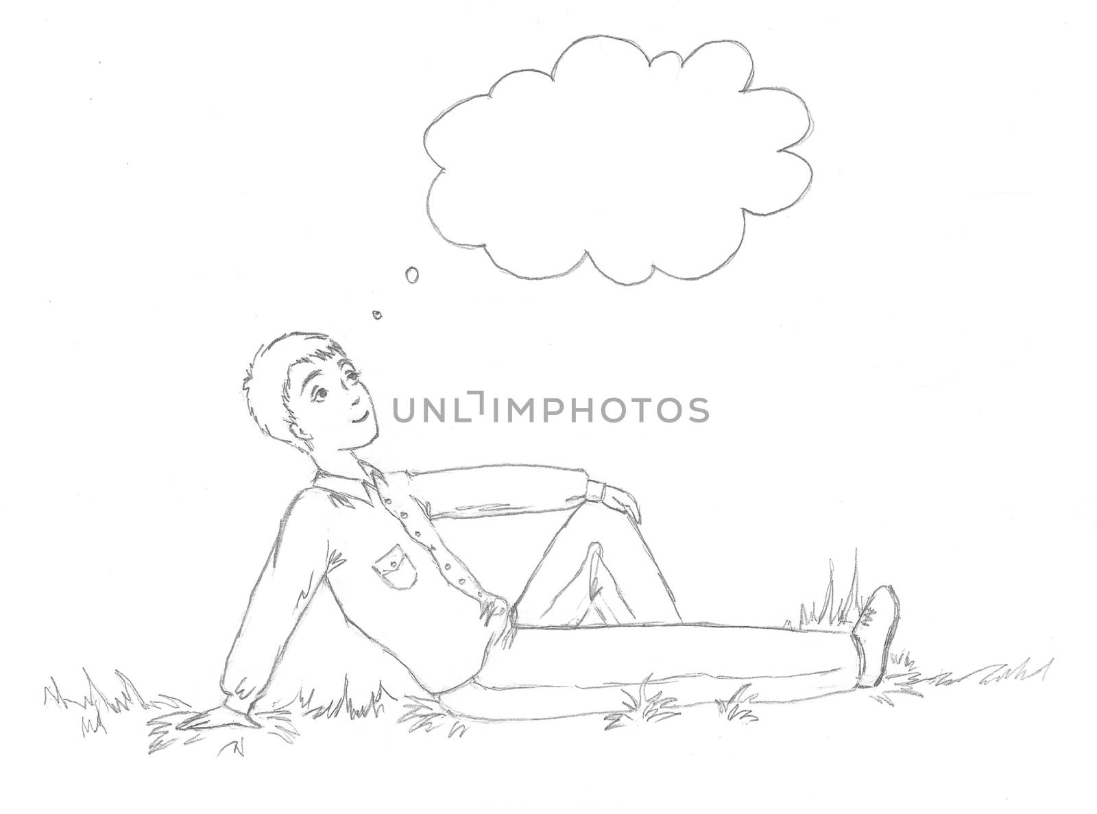 A man lies on the grass and thinking by cherezoff