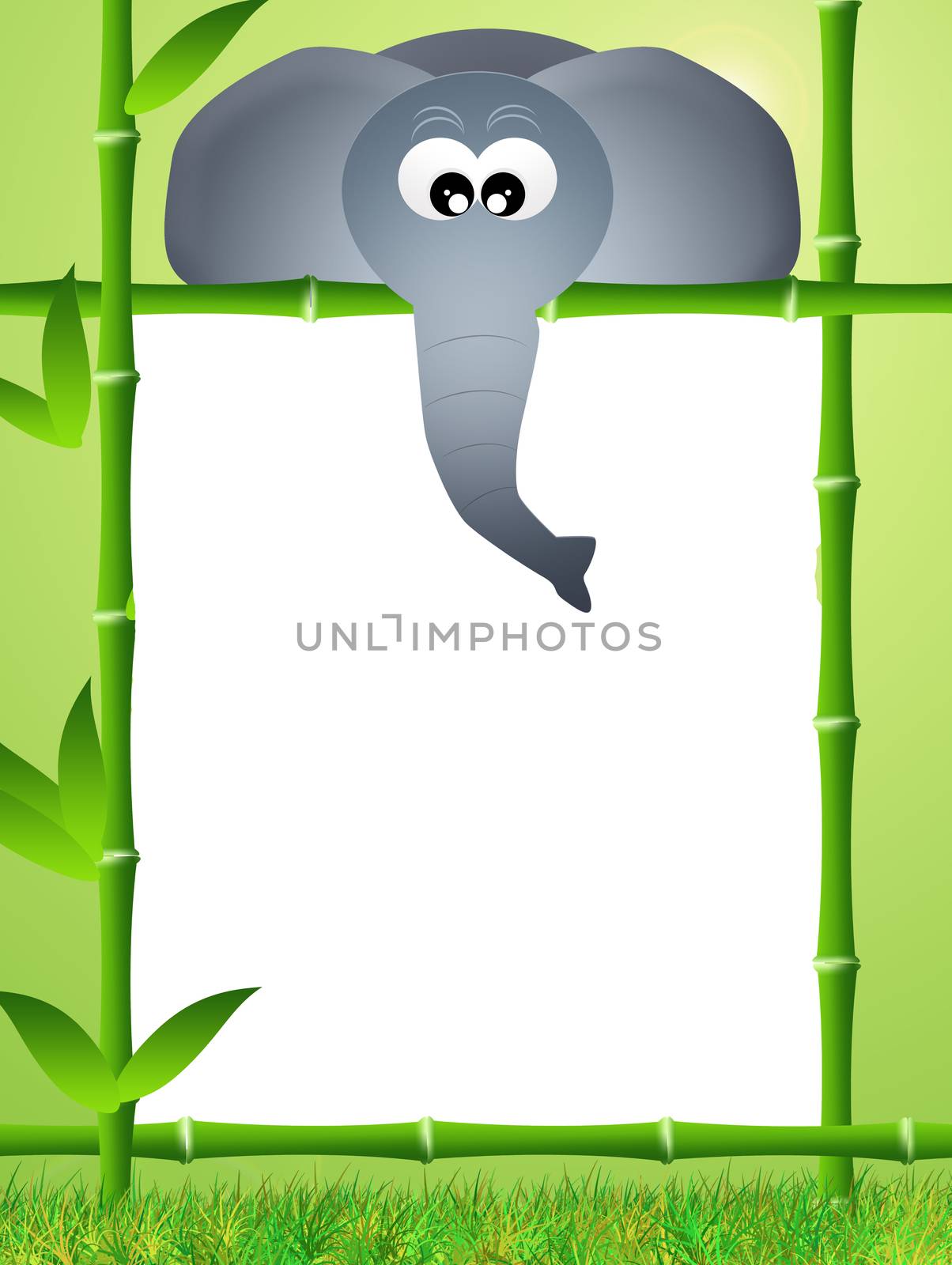 Elephant cartoon with bamboo frame