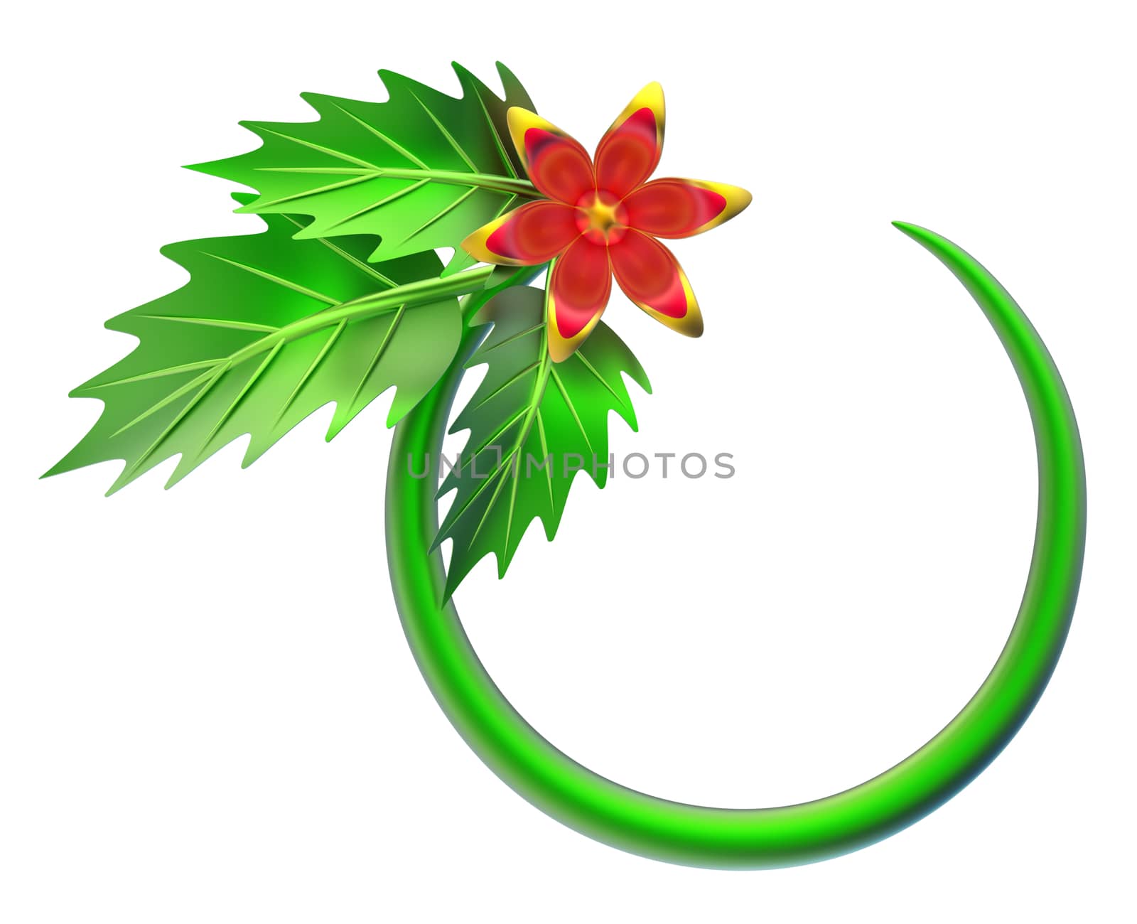 abstract green branch with leafs and flower as decoration for frames