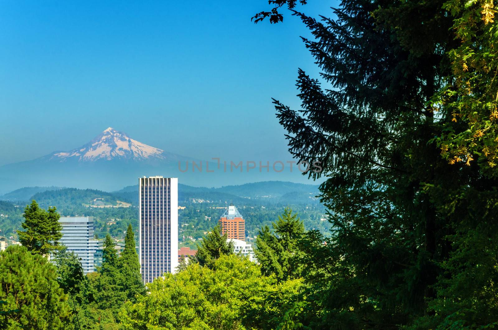 Mount Hood rising above downtown Portland, Oregon