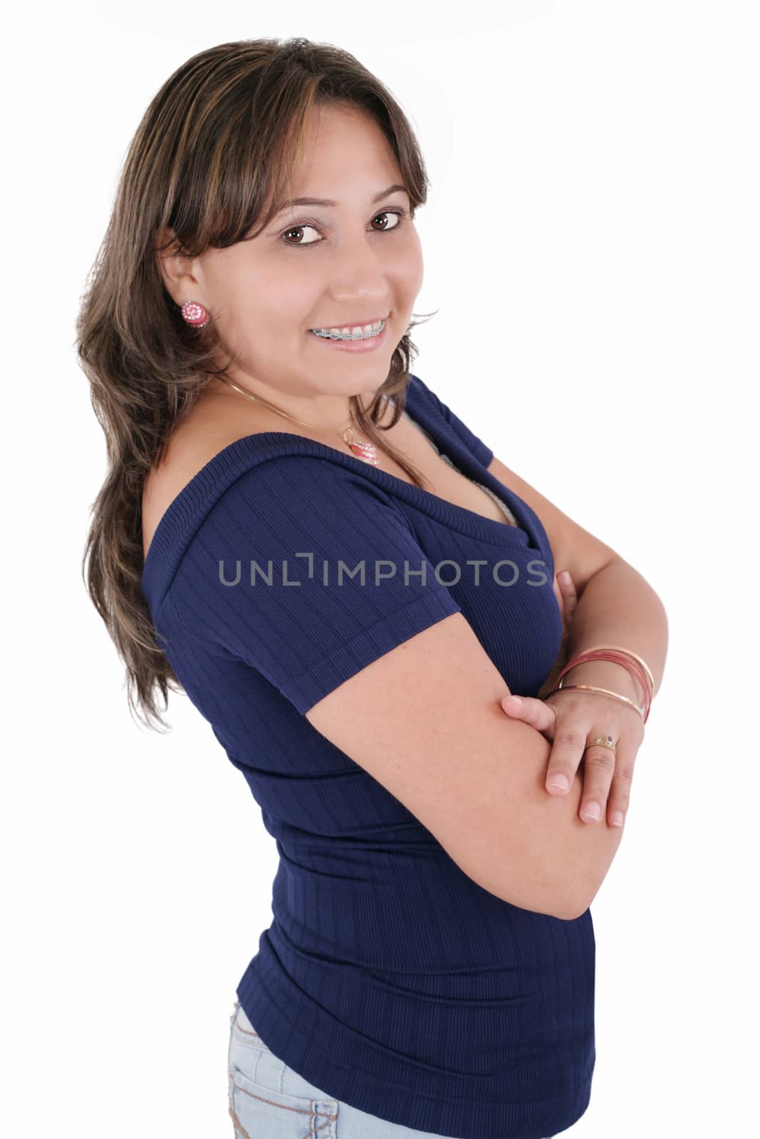 Smiling business woman. Isolated over white background