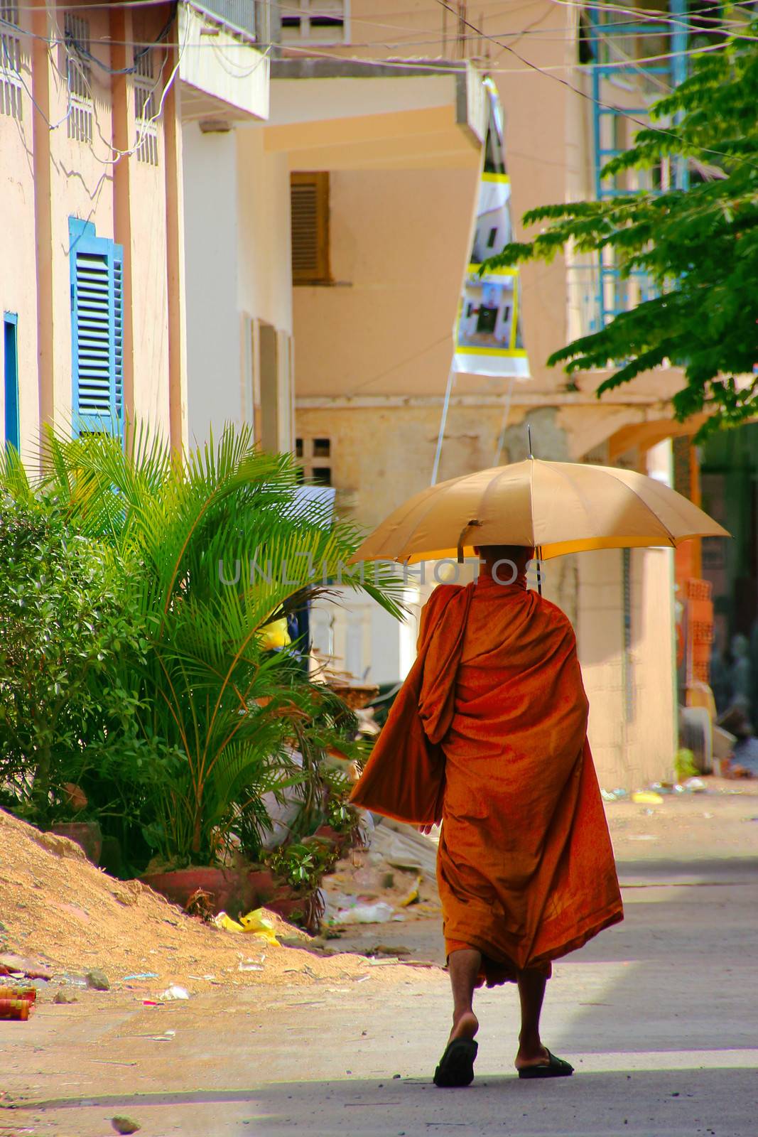 Buddist monk on the streets on Phnom Pen, Cambodia