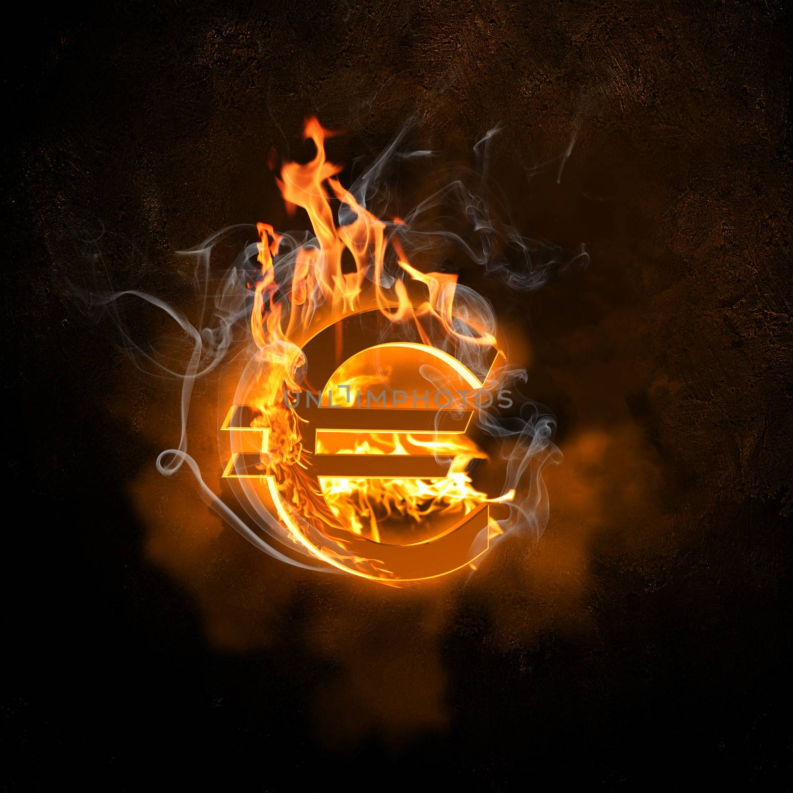 Euro symbol in fire flames by sergey_nivens