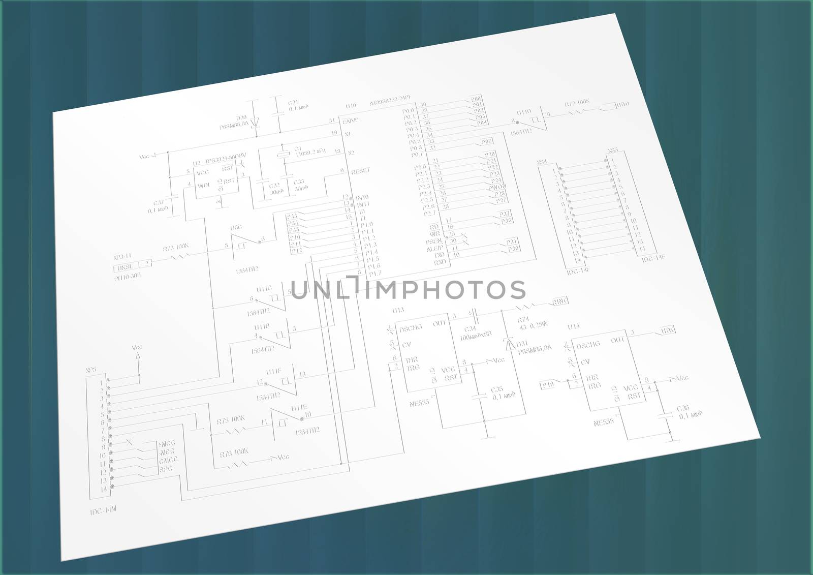 the drawing of a schematic electric circuit with the microcontroller