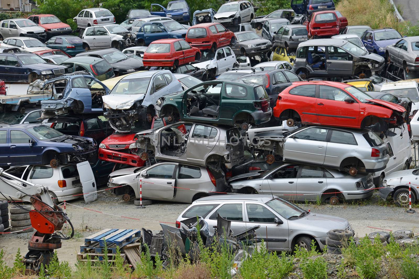 Cars that have finished their lives, are now massed for possible recycling in whole or in part of them.