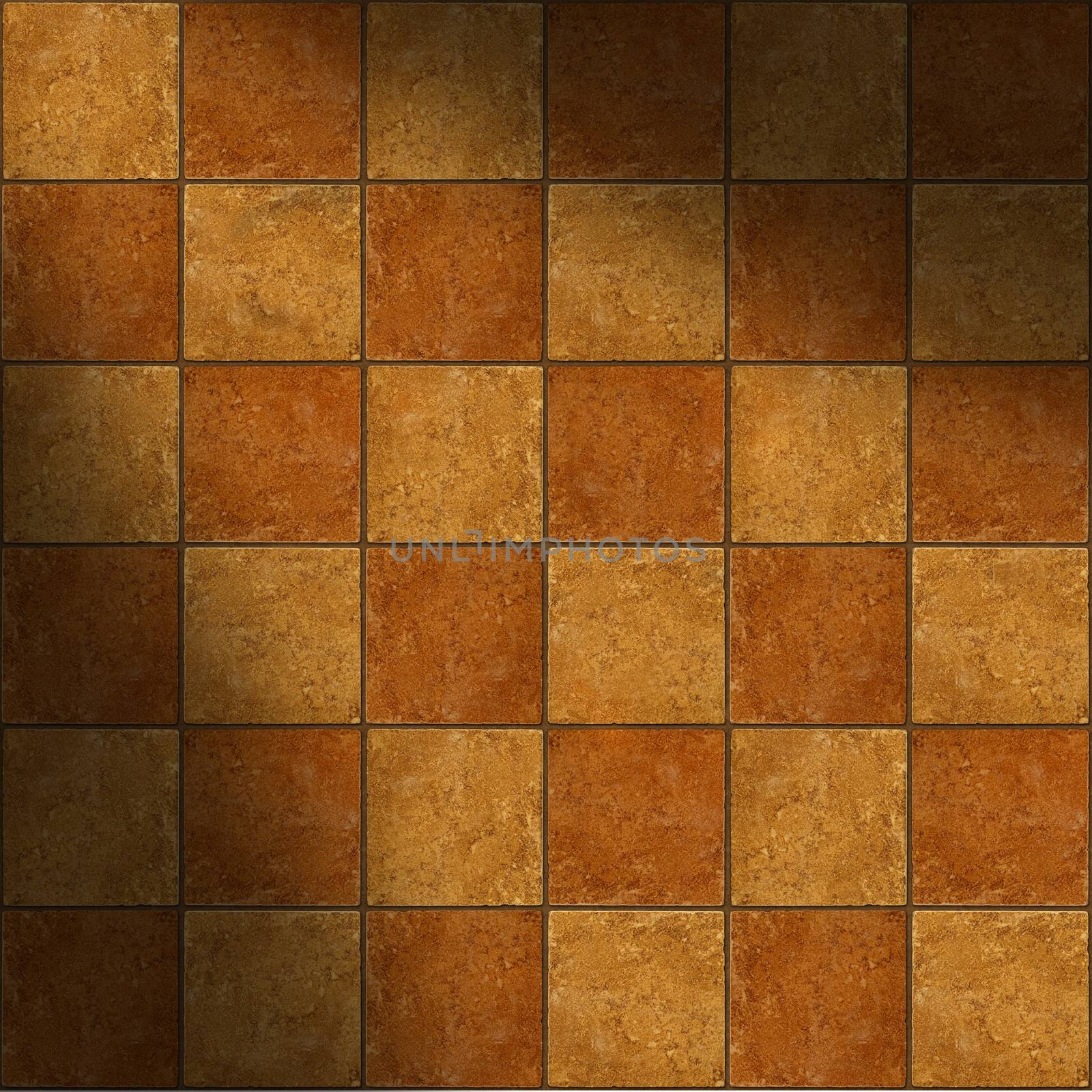 Thirty-six ceramic two-tone brown stone tiles lit diagonally