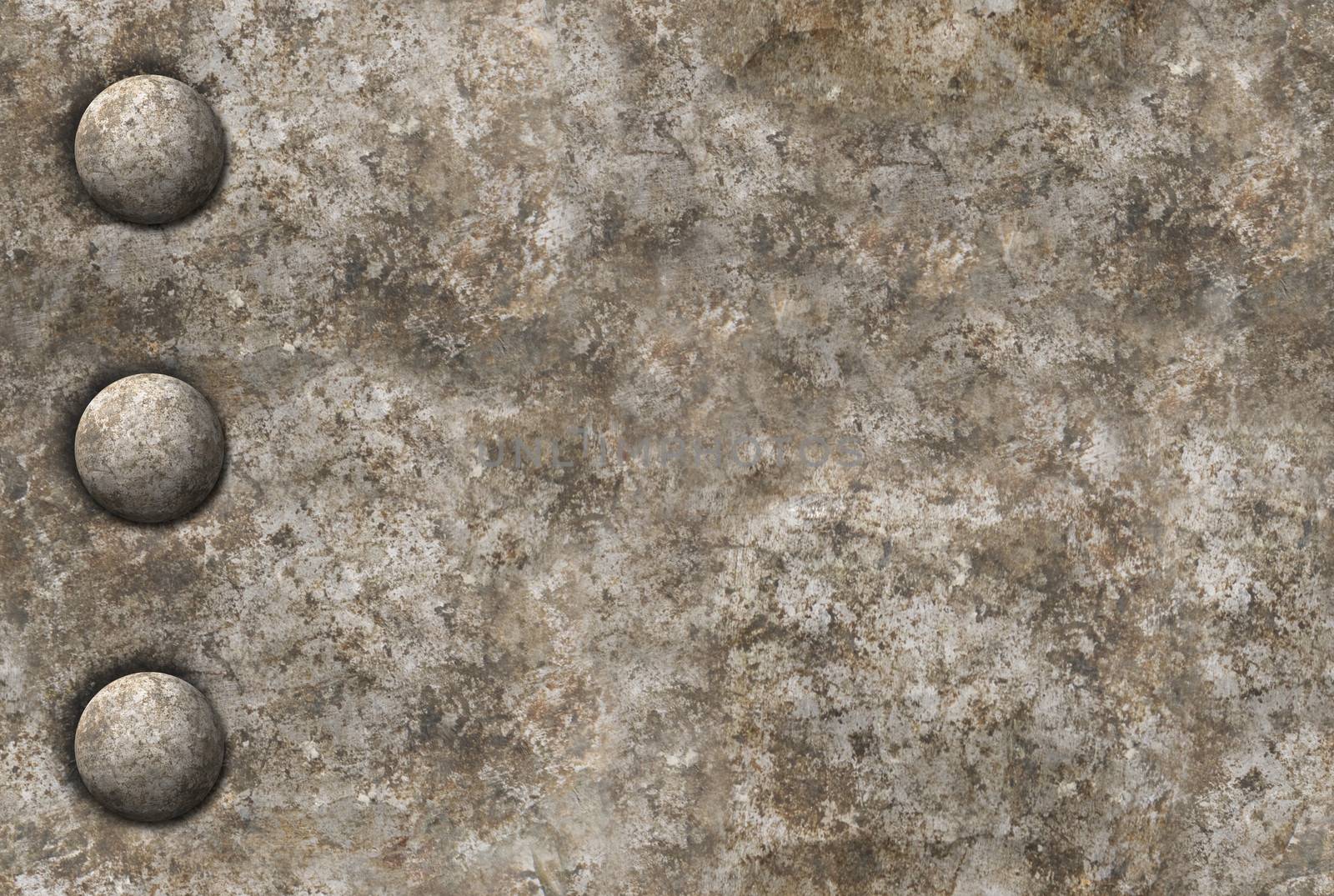 Distressed gray metal surface texture with a row of rivets. Image is seamlessly tileable.