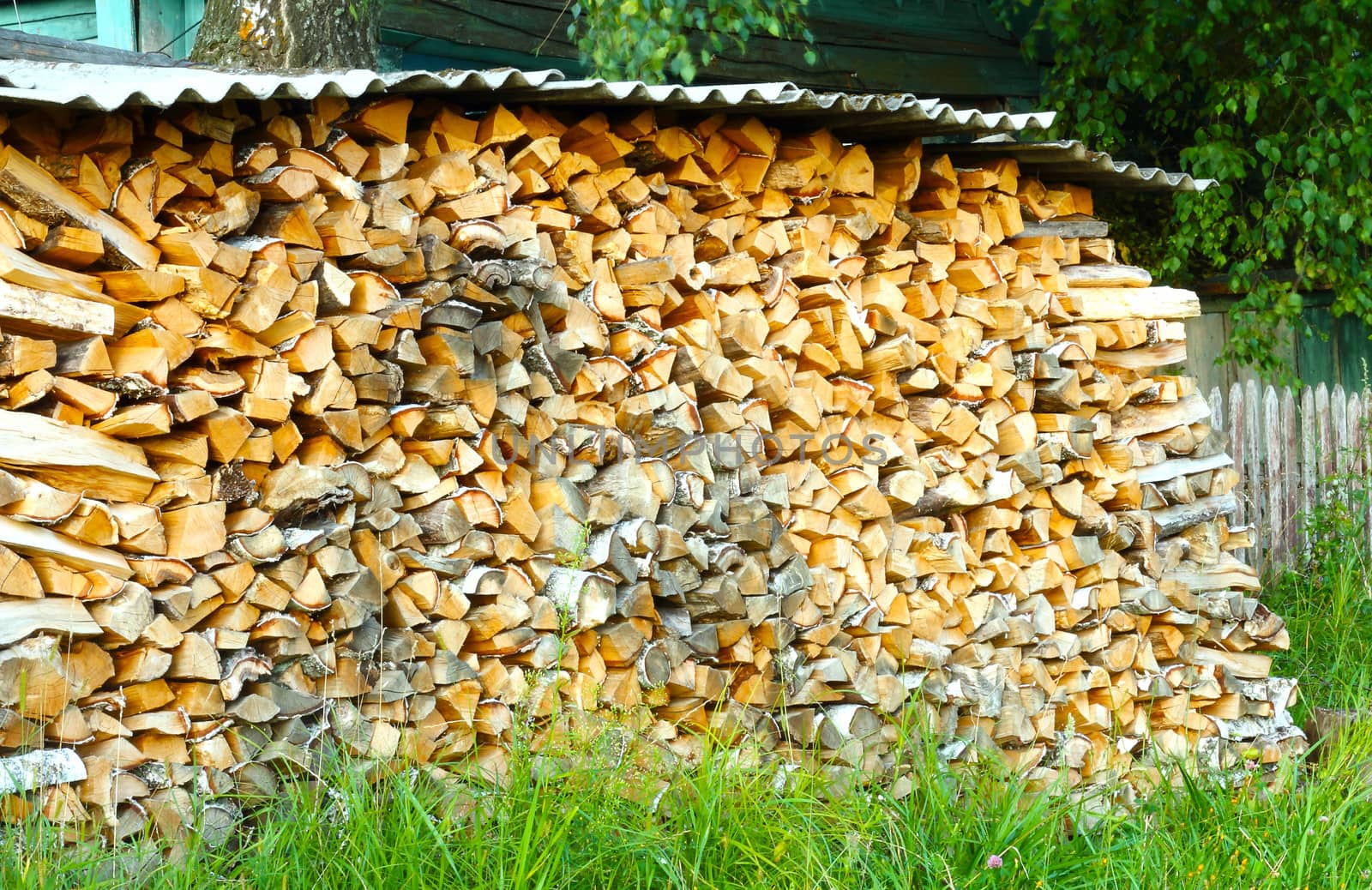 . Firewood in a large number of stacked in a pile