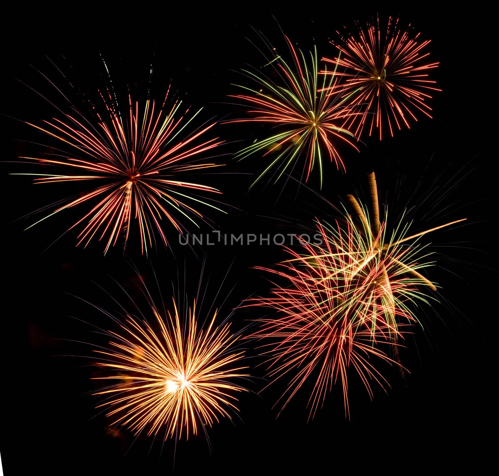 Fireworks display in a black night sky