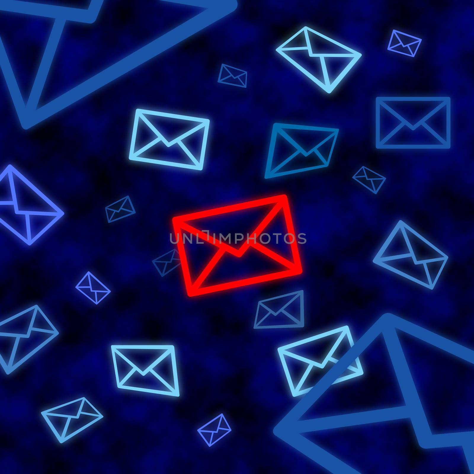 Email icon targeted by electronic surveillance in a blue cyberspace