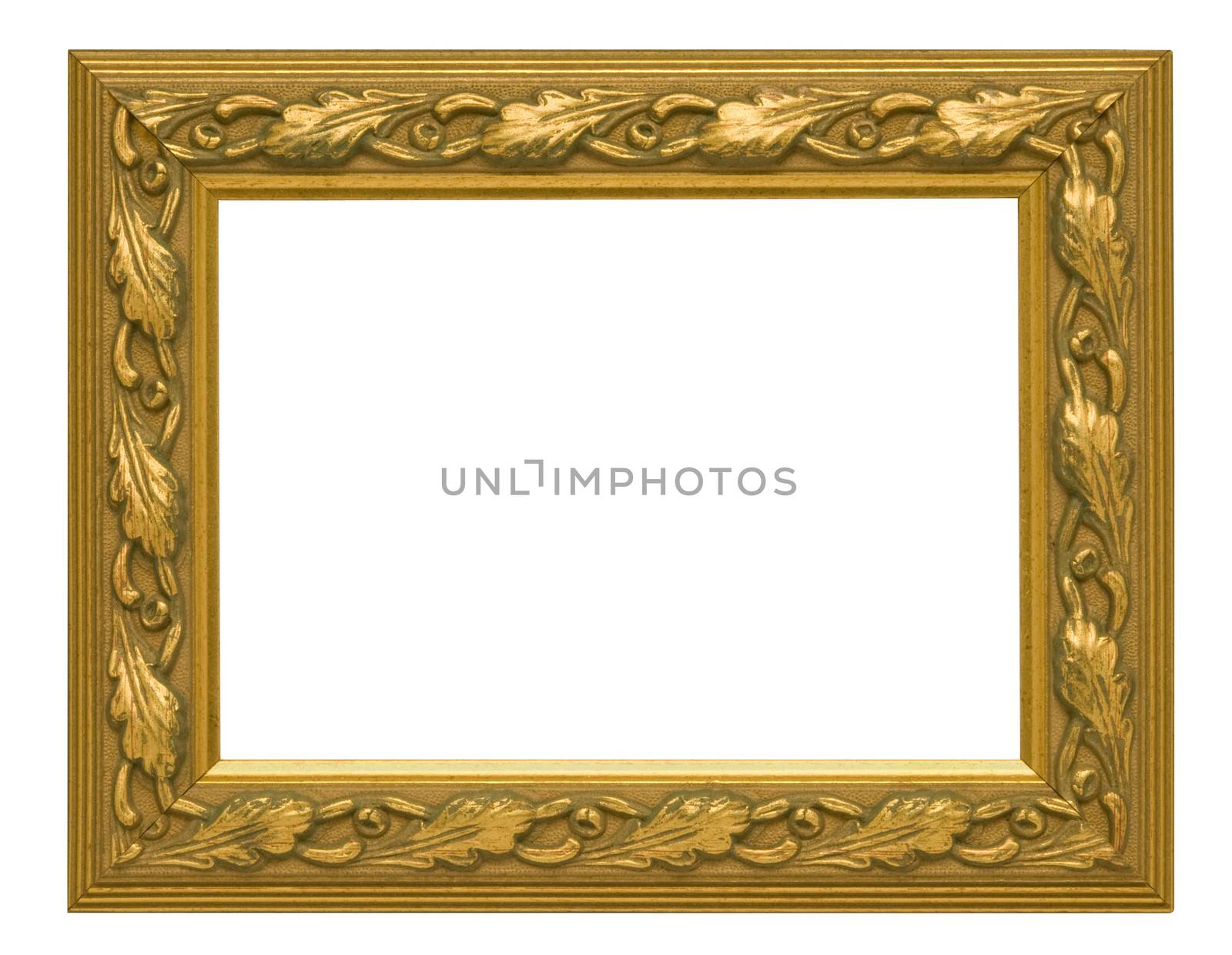 Antique gold picture frame against white background