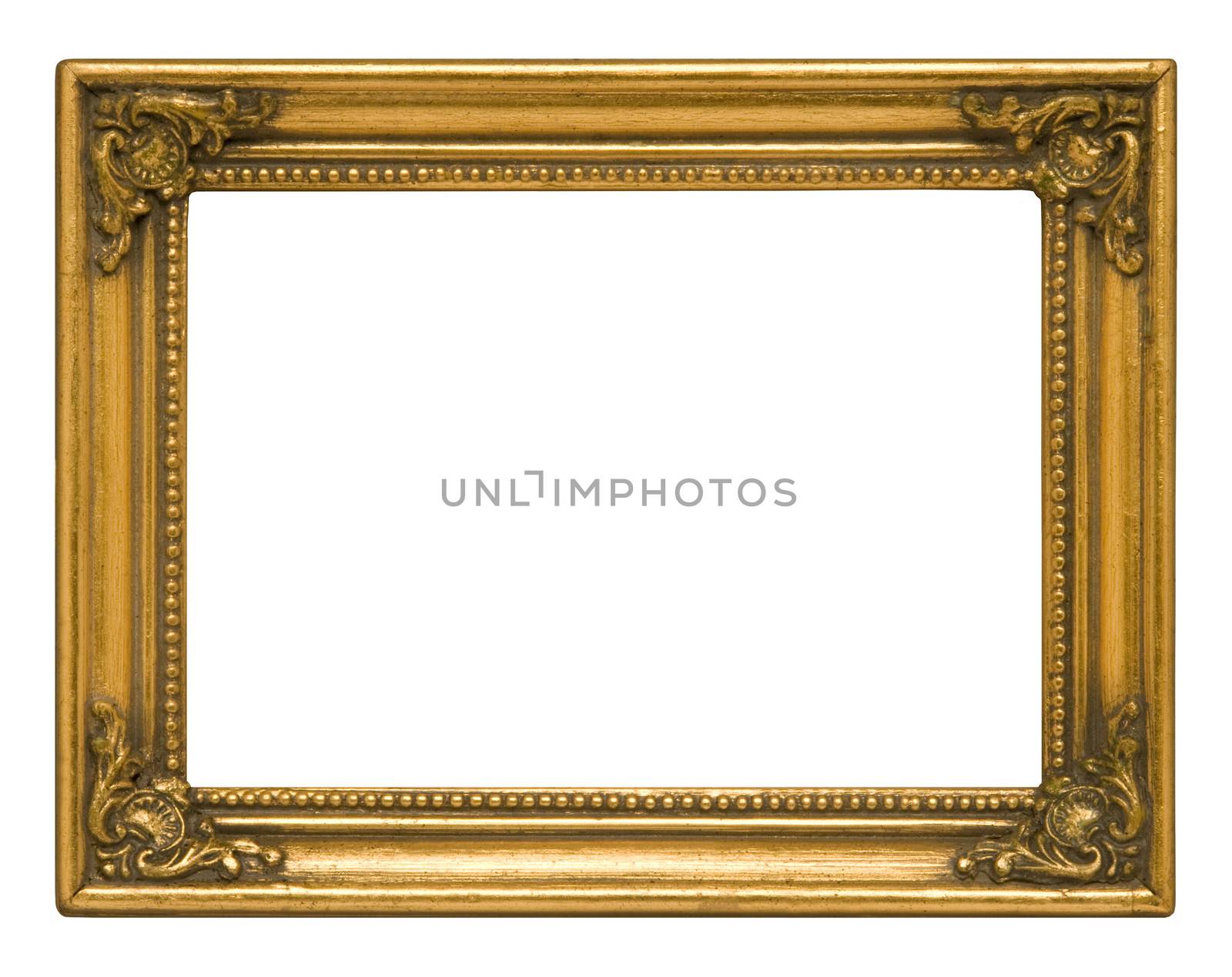 Antique gold horizontal picture frame against white background