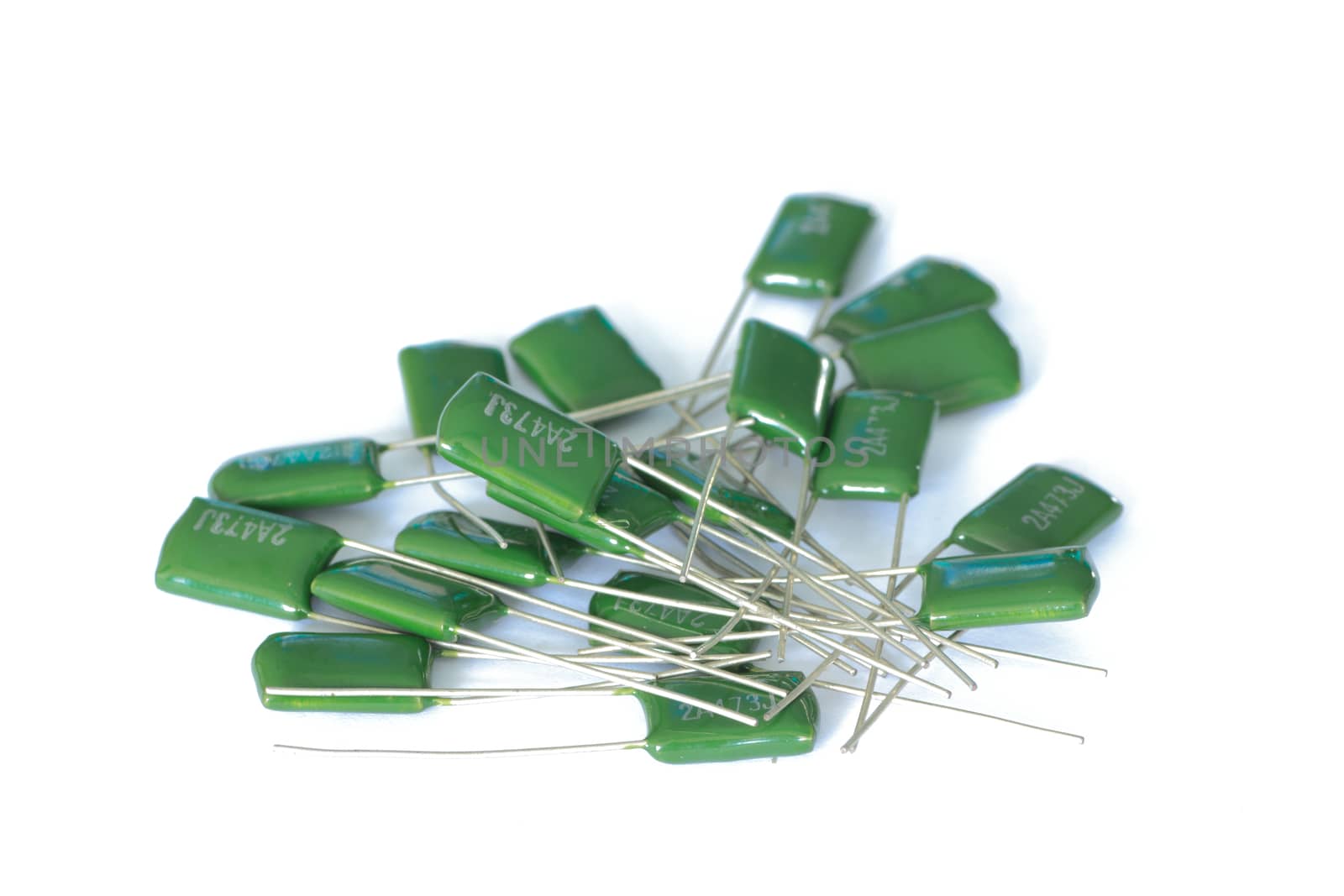 capacitors for  a printed circuit board on white background