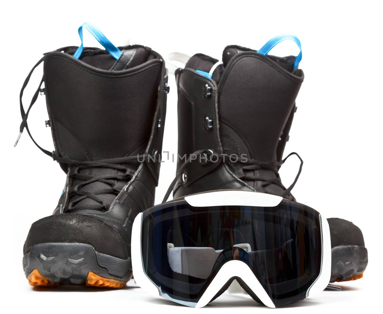 Snowboard mask with boots on white background