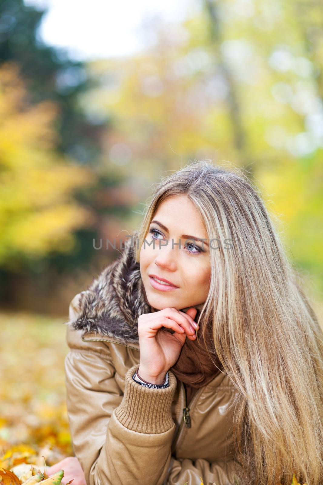 Nice woman in a park in autumn by TristanBM