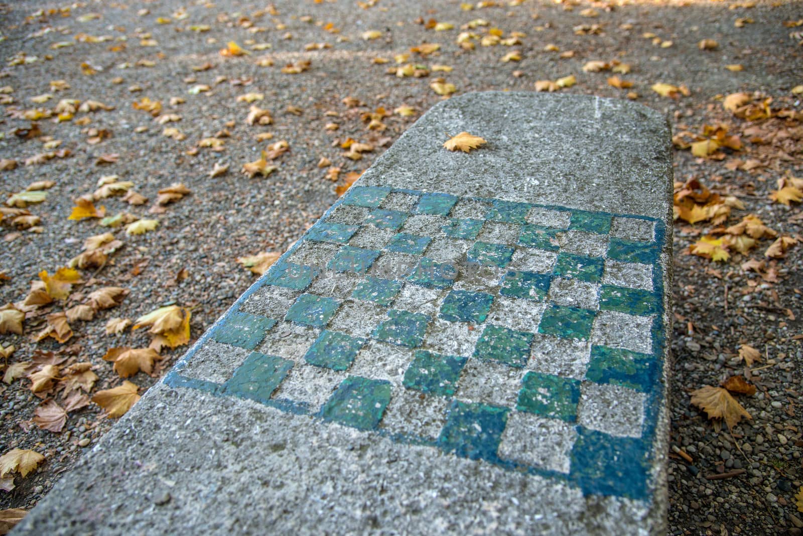 chessboard carved on a bench in a public park






