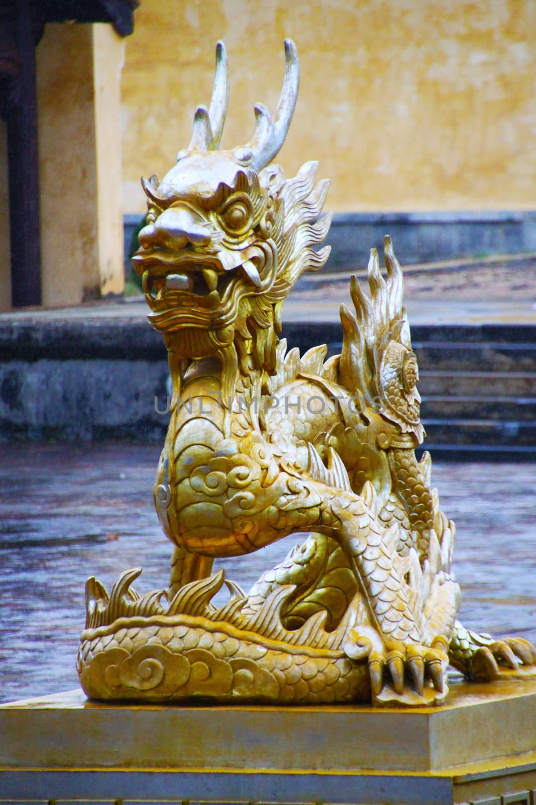 Statue of a dragon in Hue, Vietnam by tboyajiev