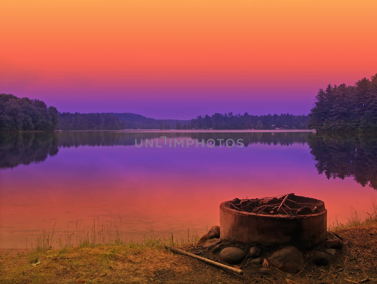 campsite at sunset in the adirondack mountains of new york state