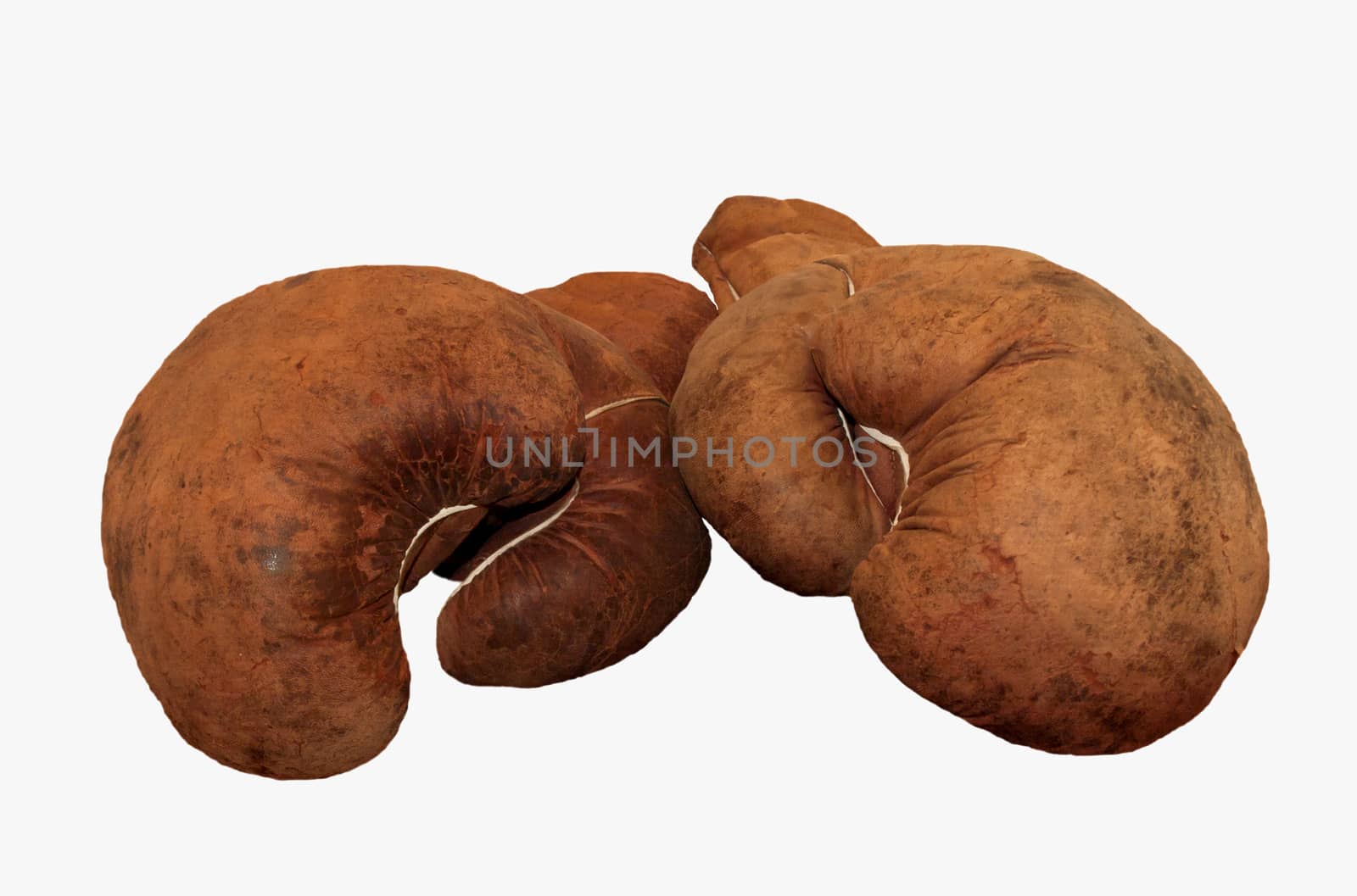 old-time boxing gloves with white background