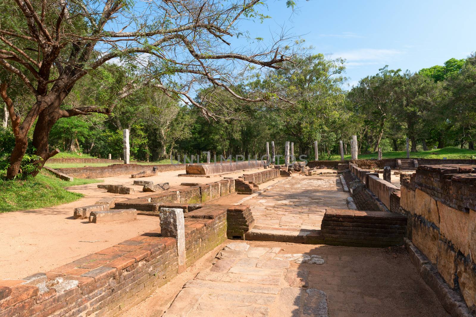 Ruins of kitchen in ancient monastery, Anuradhapura, Sri Lanka 