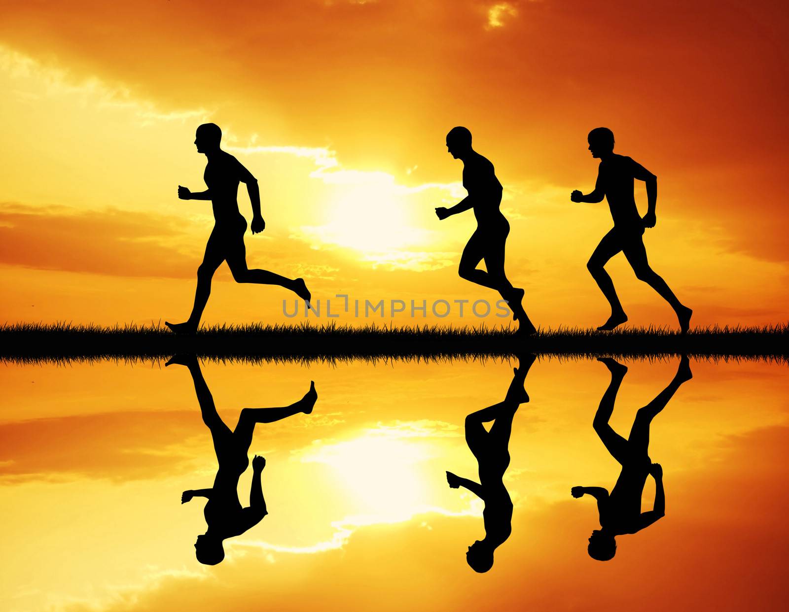 men running at sunset