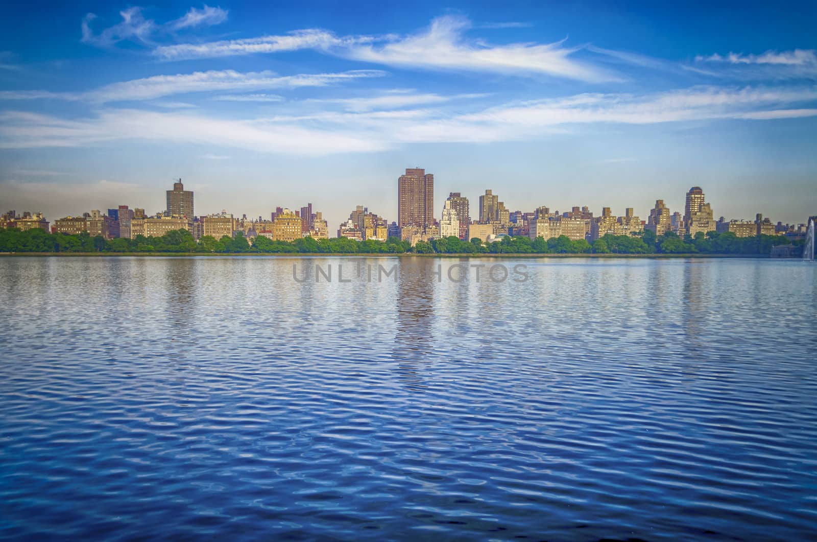 Looking at the Upper East Side from the Jacqueline Kennedy Onassis Reservoir in Central Park, New York