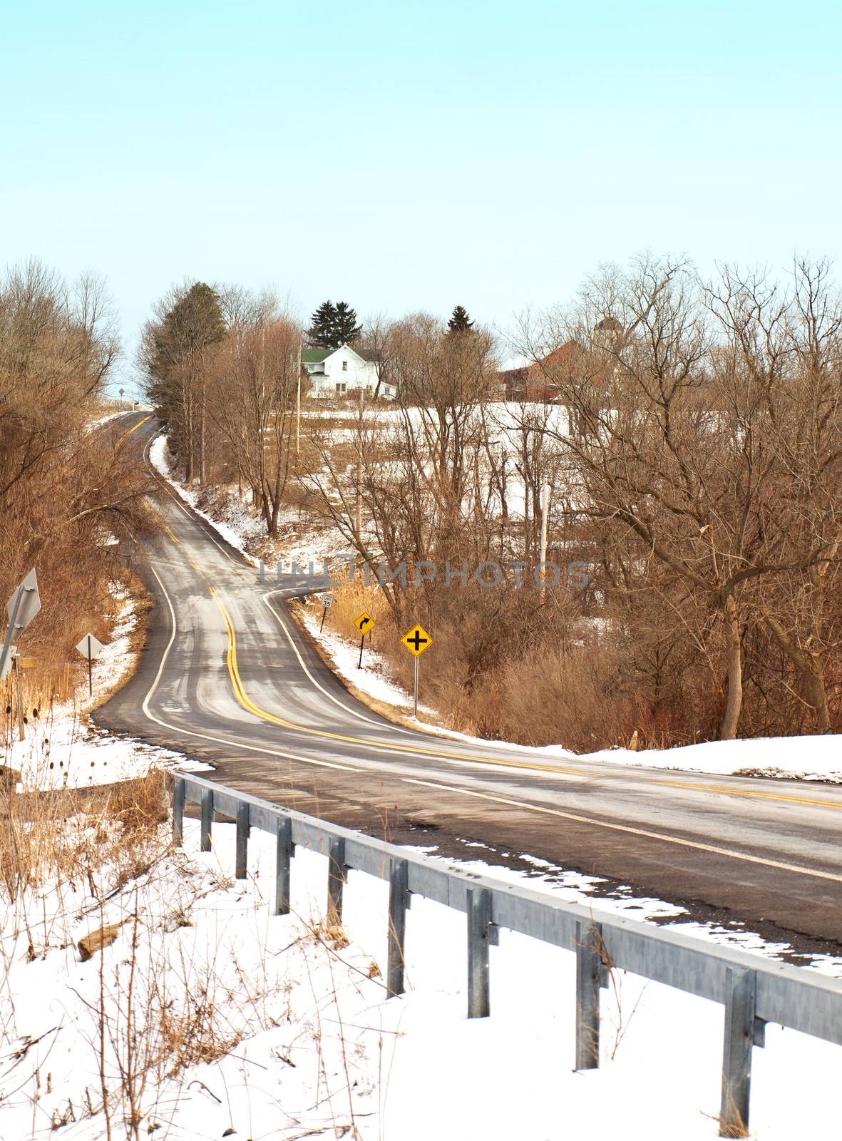 icy back road in the countryside