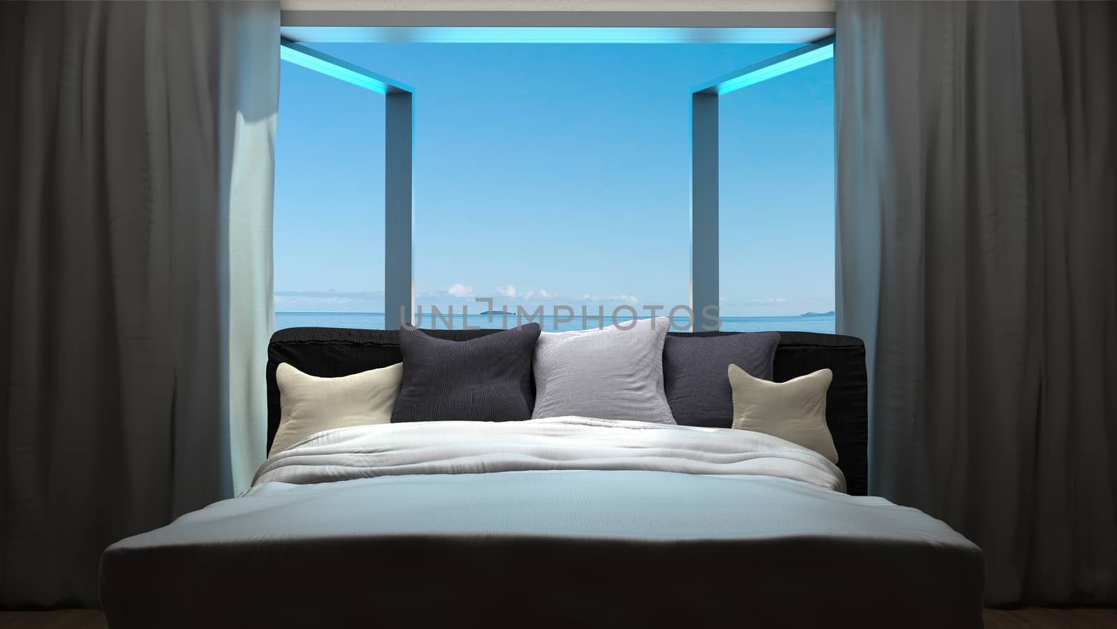vacation concept background with interior elements of bedroom by denisgo