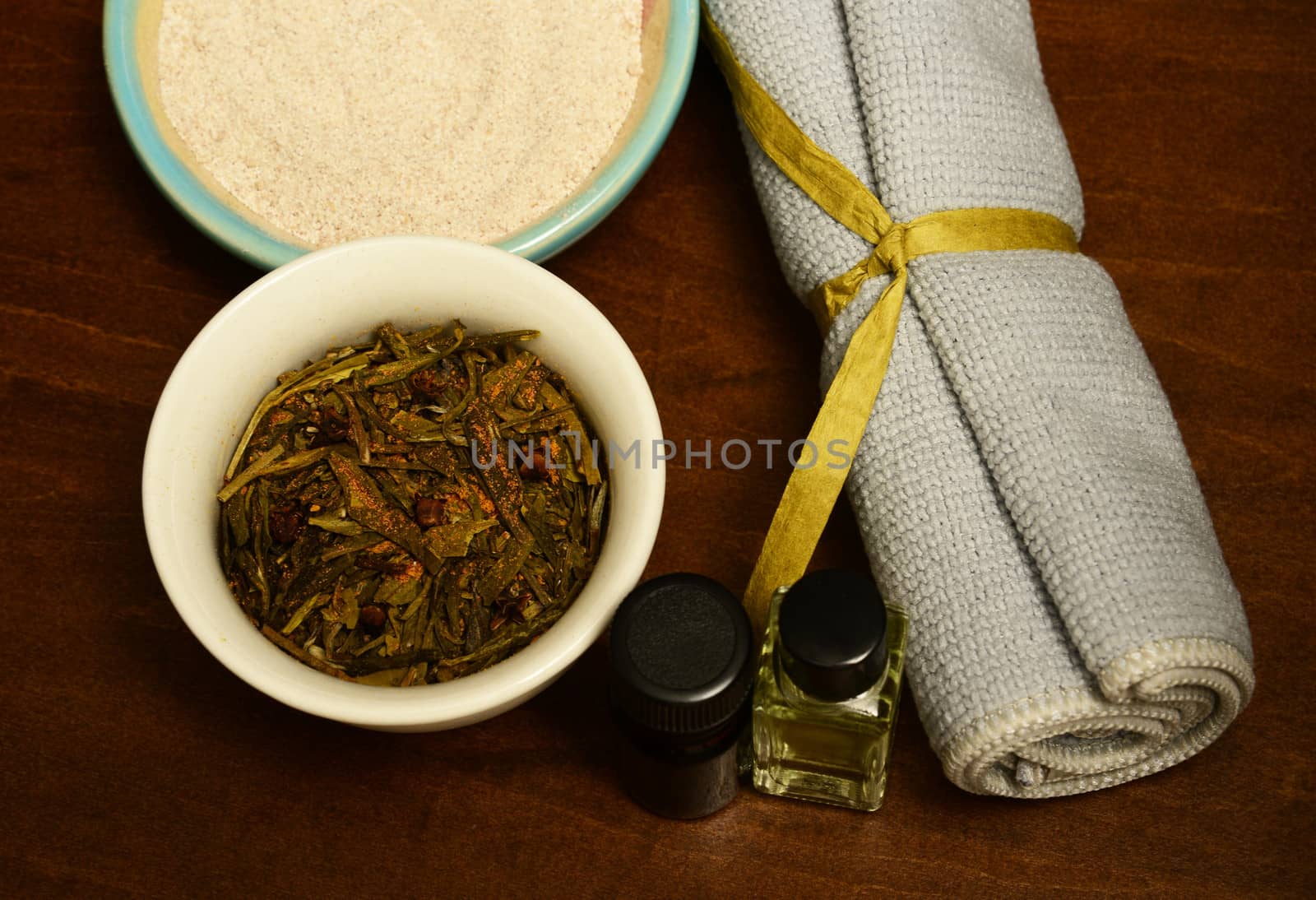 aromatherapy at spa with essential oils and herbs