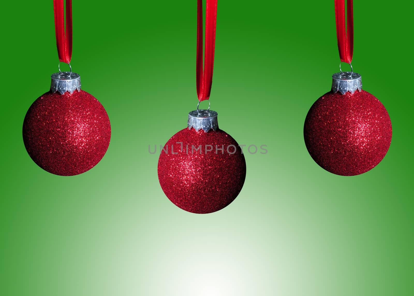 three red glitter christmas ornaments