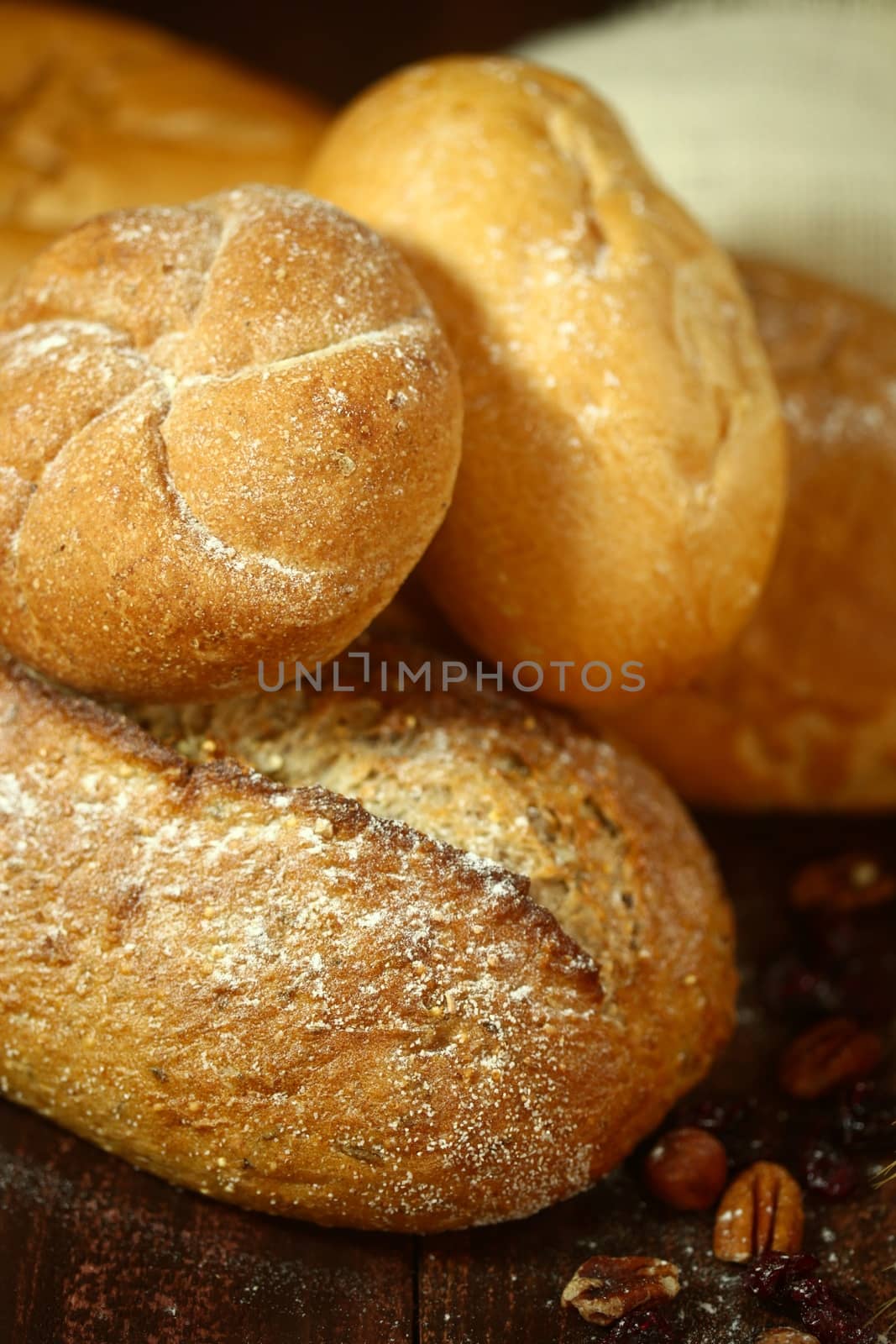 Fresh Baked Bread on Wooden Background