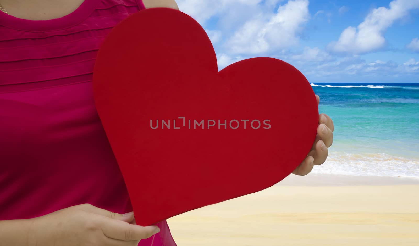 Girl holding heart shape on the beach by EllenSmile