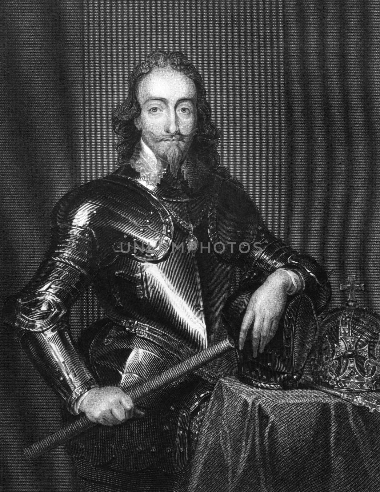 Charles I of England (1600-1649) on engraving from 1831. King of England, Scotland and Ireland from 1625 until his execution. Engraved by H.Robinson and published in ''Portraits of Illustrious Personages of Great Britain'',UK,1831.
