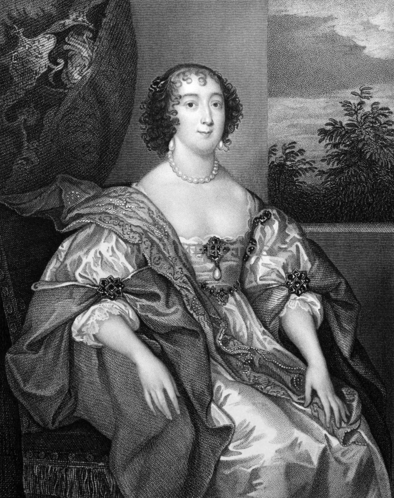 Dorothy Sidney, Countess of Leicester (1598-1659) on engraving from 1827. Engraved by T.A.Dean and published in ''Portraits of Illustrious Personages of Great Britain'',UK,1827.
