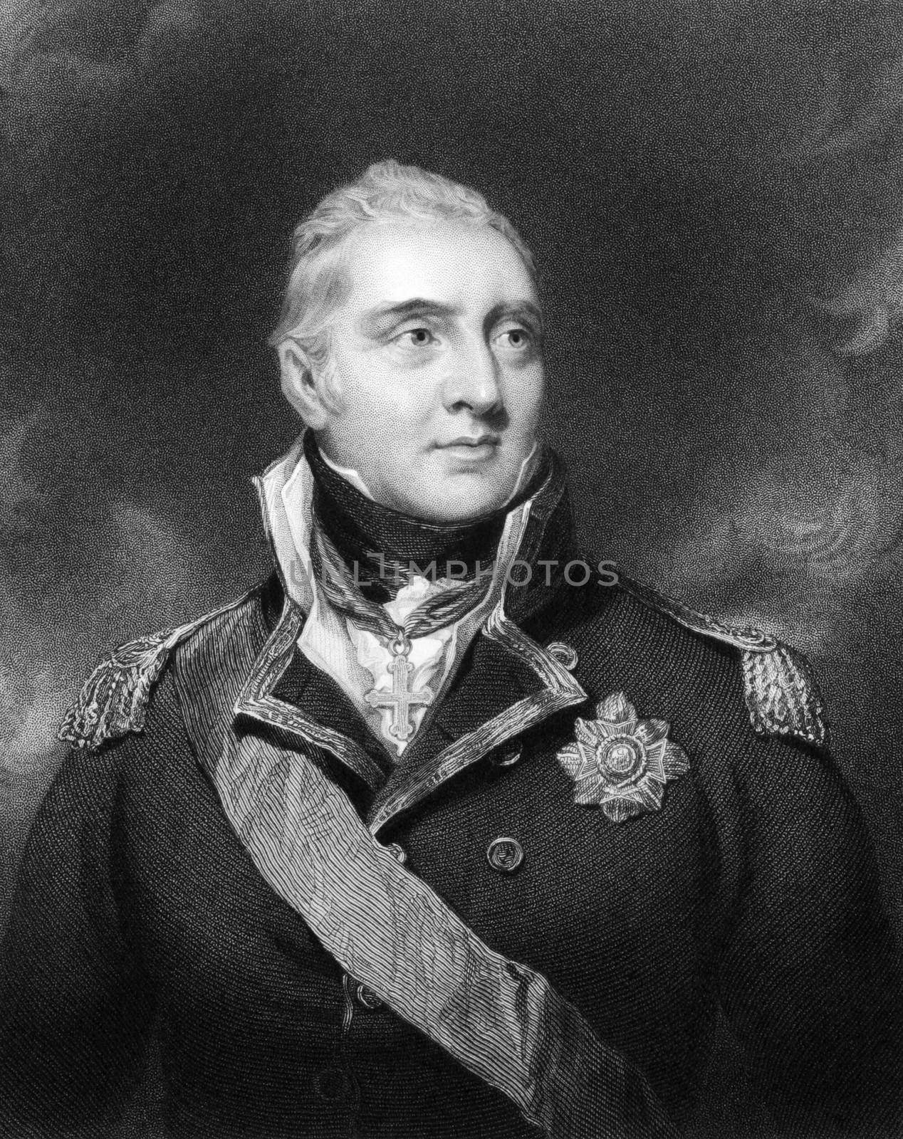 Edward Pellew, 1st Viscount Exmouth (1757-1833) on engraving from 1834.  British naval officer. Engraved by H.Robinson and published in ''Portraits of Illustrious Personages of Great Britain'',UK,1834.