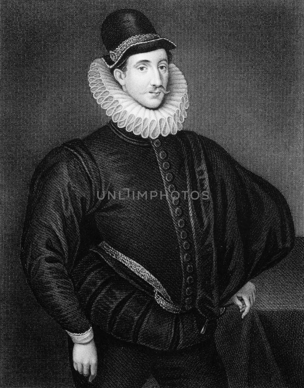 Fulke Greville, 1st Baron Brooke (1554-1628) on engraving from 1830. Elizabethan poet, dramatist, and statesman. Engraved by J.Cochran and published in ''Portraits of Illustrious Personages of Great Britain'',UK,1830.
