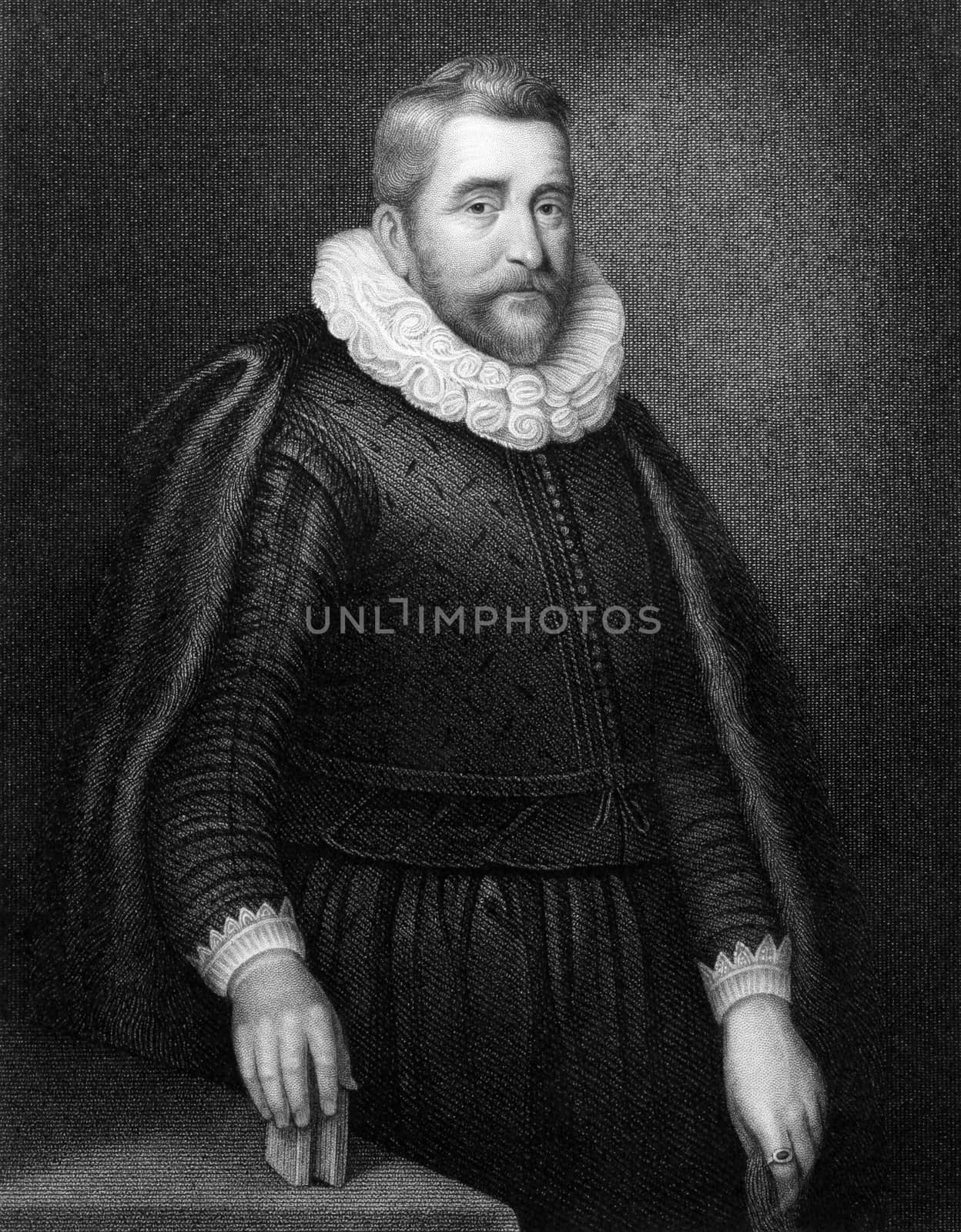 Henry Wotton (1568-1639) on engraving from 1831. English author and diplomat. Engraved by J.Cochran and published in ''Portraits of Illustrious Personages of Great Britain'',UK,1831.
