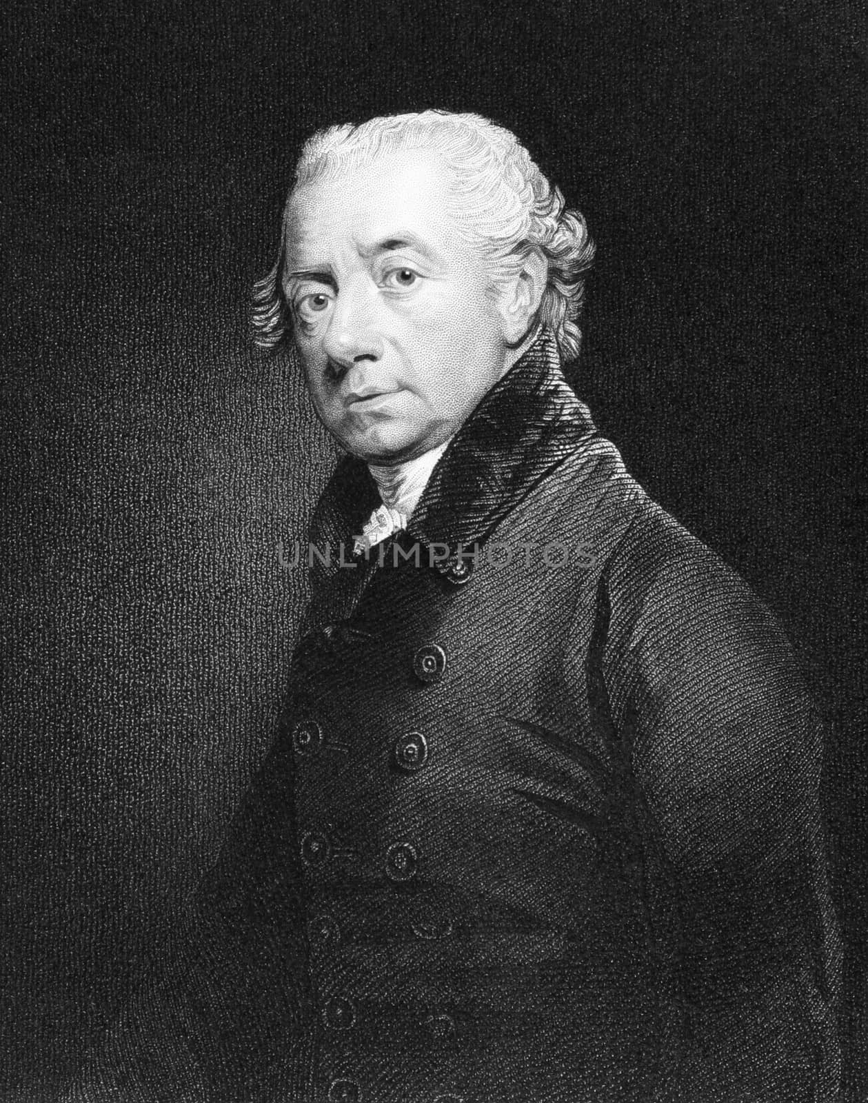 John Heaviside (1748-1828) on engraving from 1835. King's George III of England surgeon. Engraved by J.Cochran after W.Beechey and published in "National Portrait Gallery'',UK,1831.